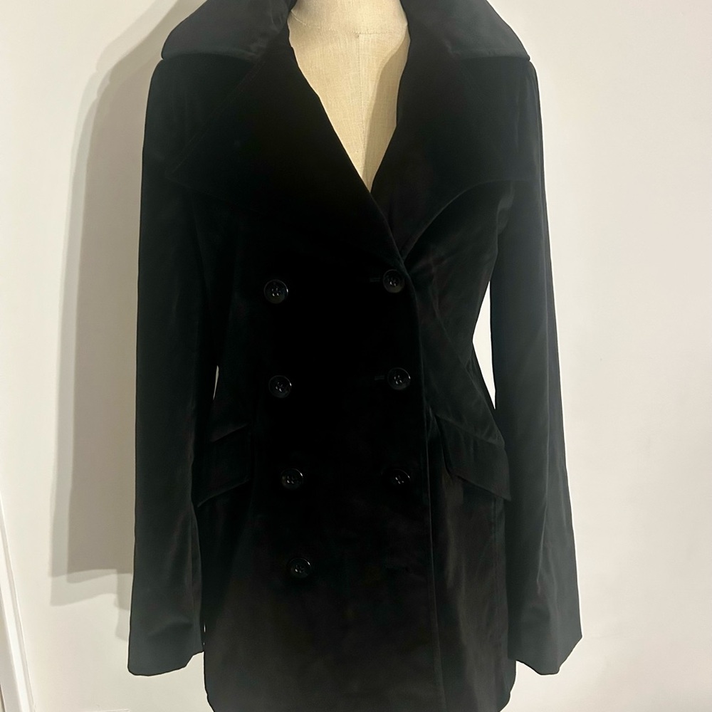 Pasha & Jo Black Velvet Pea Coat/ double breasted blazer
